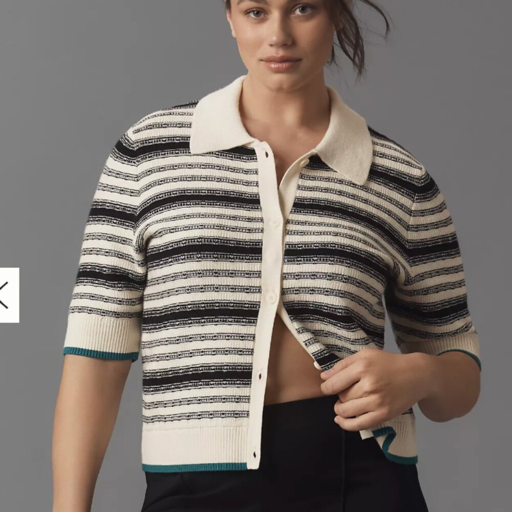 Anthropologie Kinsley Collared Crop Cardigan Sweater by Maeve